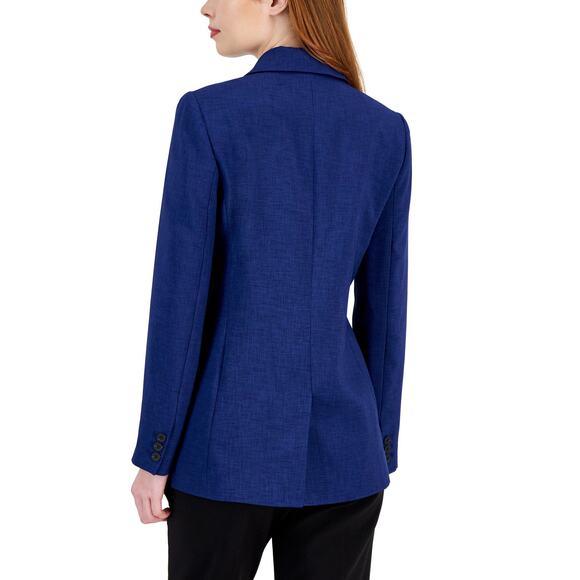 T Tahari Peak-Lapel Open-Front Blazer Jacket Symphony Blue Melange NWT Size 2 - Picture 2 of 12